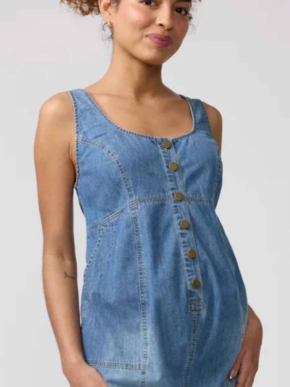 Ingrid and Isabel Sleeveless Soft Denim Maternity Romper